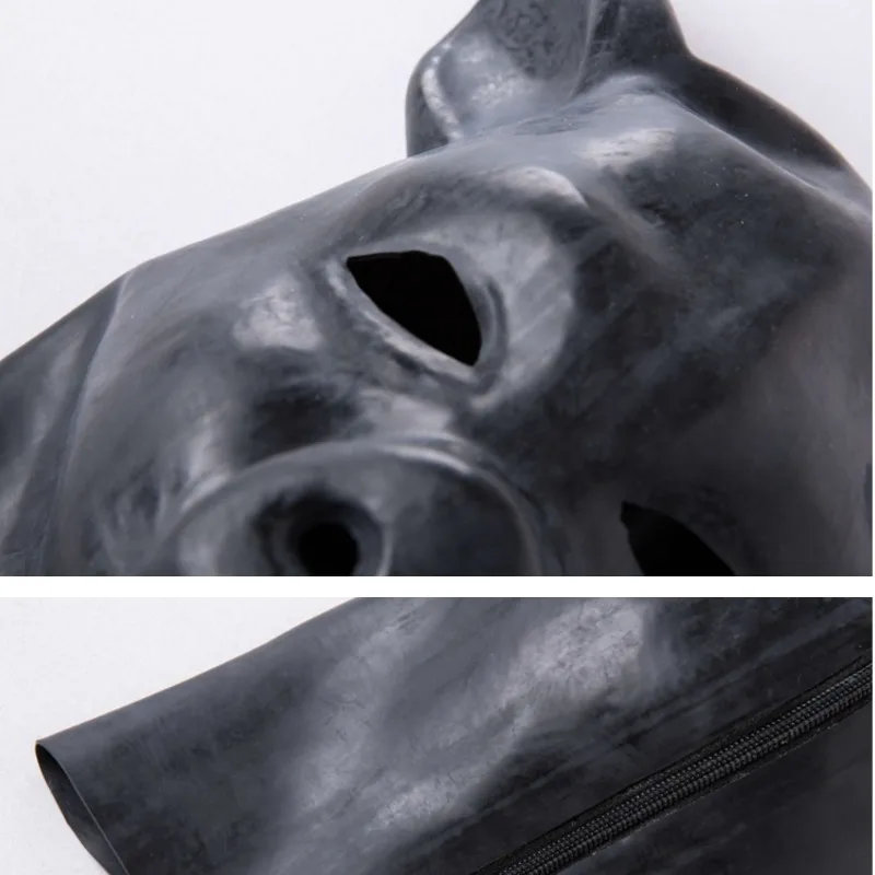 Natural Latex Dog Piglet Head Cover Soft Patent-leather Black Mask BDSM Fun Bondage Slave Mask Alternative Erotic Adult Sex Toy