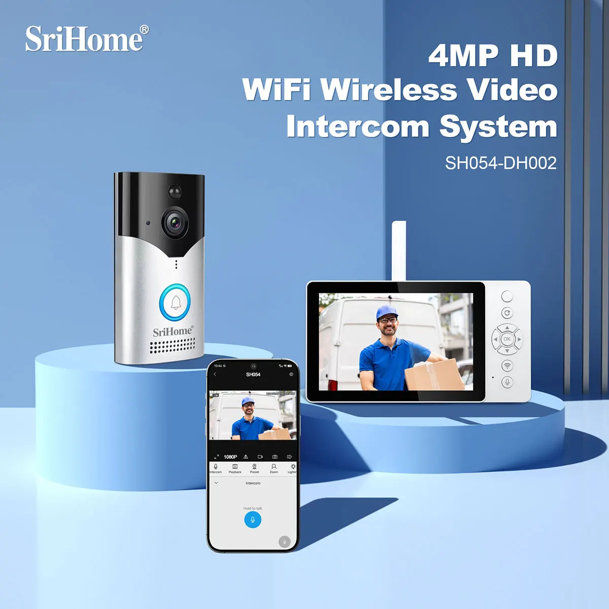 

Видеодомофон Srihome 4 МП 1440P с Wi-Fi, низким энергопотреблением и приложением, IP-камера-глазок для двери