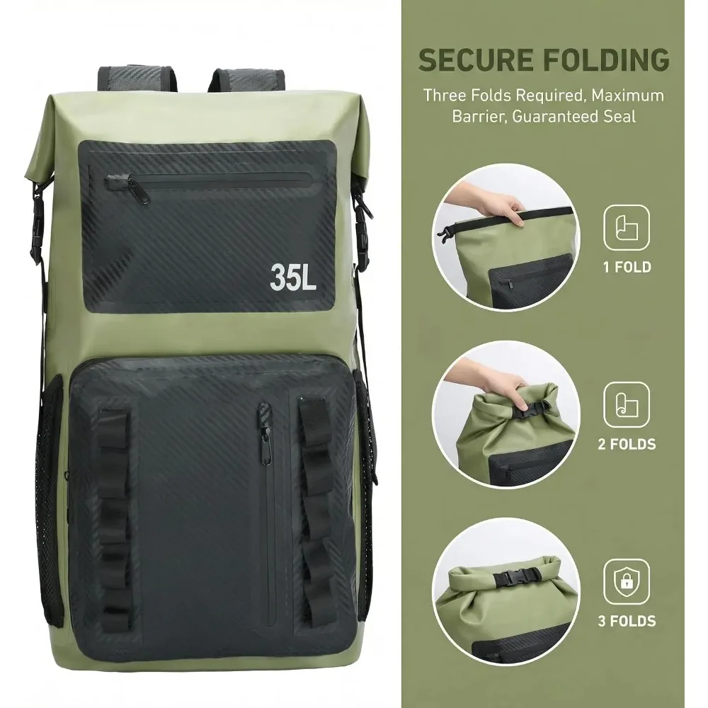 35L Swimming Waterproof Backpack Motorcycle Tail Bag Dry Luggage Bags for Kayaking Hiking Travel Beach Drifting Surfing Diving 썸네일 5