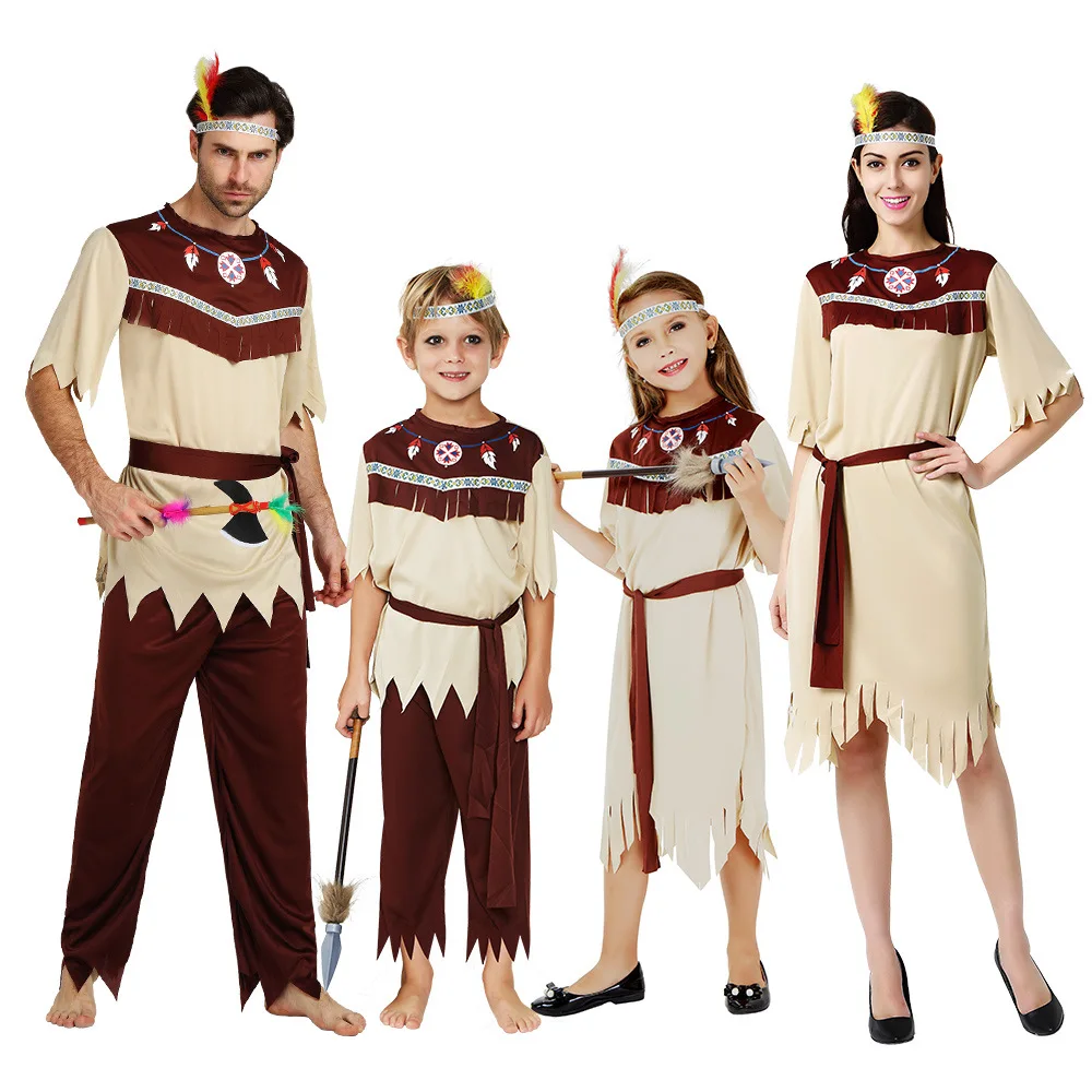 

Primitive Caveman American Indian Costume Men And Women Couple Halloween Fantasy Masquerade Party Stage Performance Costume 2025