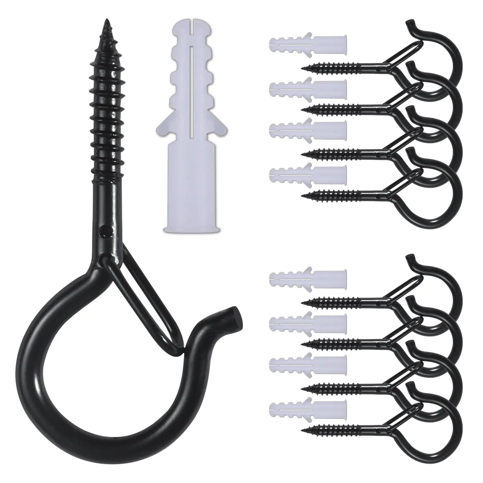 

Q-hanger Hooks for Outdoor String Lights, Screw Hooks for Hanging Plants, Wind Chime, Baskets, Safety Buckle Design, 10Pcs