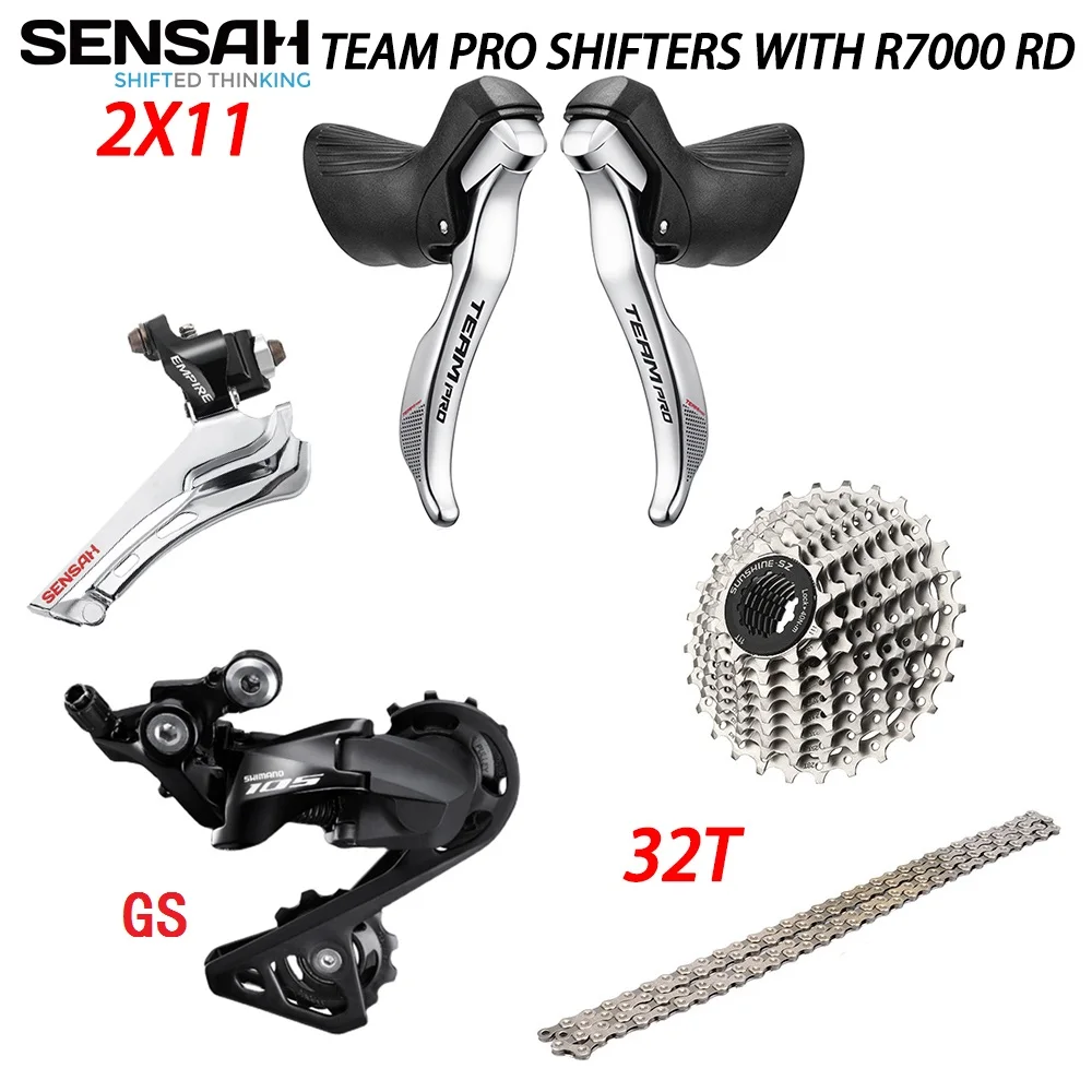 SENSAN 2X11S TEAM PRO Shifter+front Derailleur+R7000 Rear Derailleur+28T/32T Cassette+11s Chain