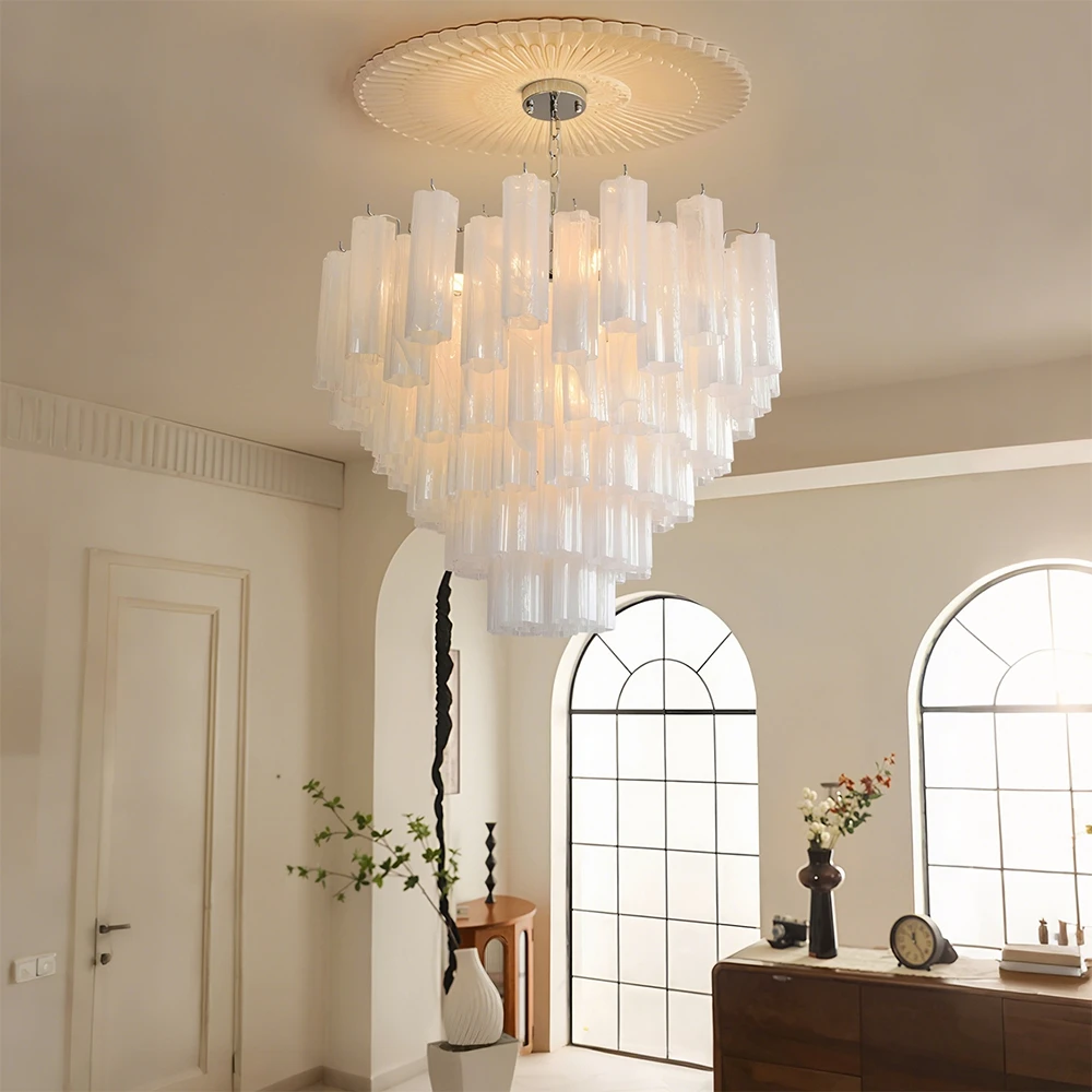 Round White Glass Pendant Light For Living Room Villa Plum Blossom Tube Glass Chandelier Luxury