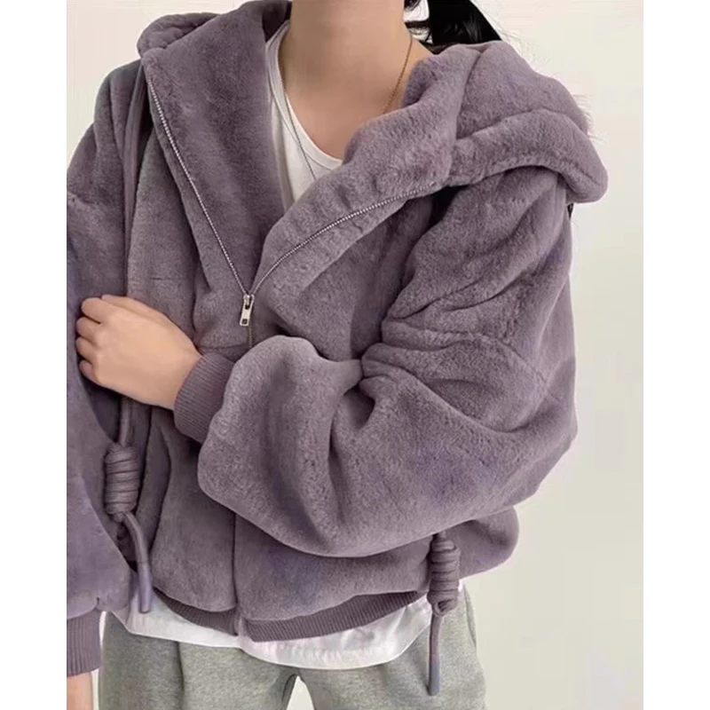 

Chic Winter Thiened Long Sve Hooded Plu Warm Outerwear Women's Loose Fit Commute Sle Korean Version Regular Length