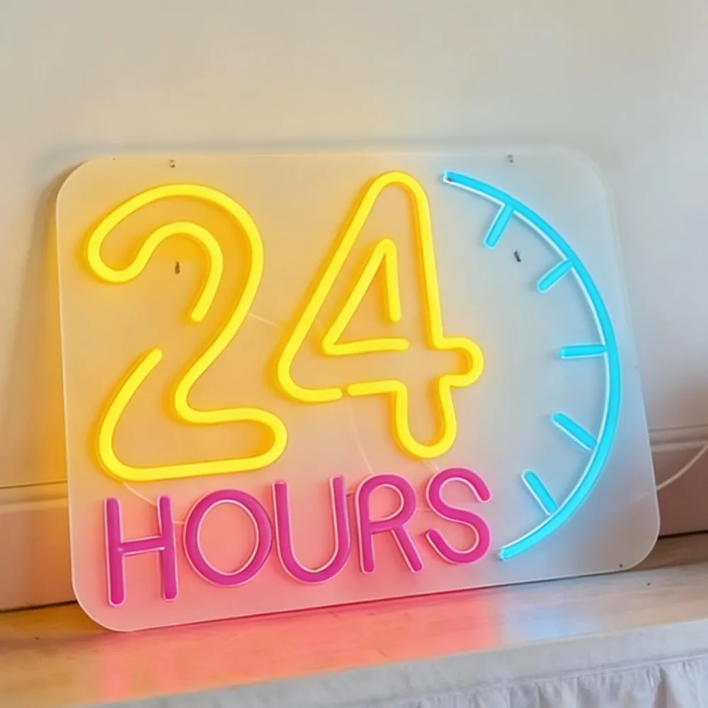 

24 Hours LED Clock Neon Sign Dimmable USB Neon Light for Office Living Room Shop Windows Wall Decor Modern Home Decor Lighting