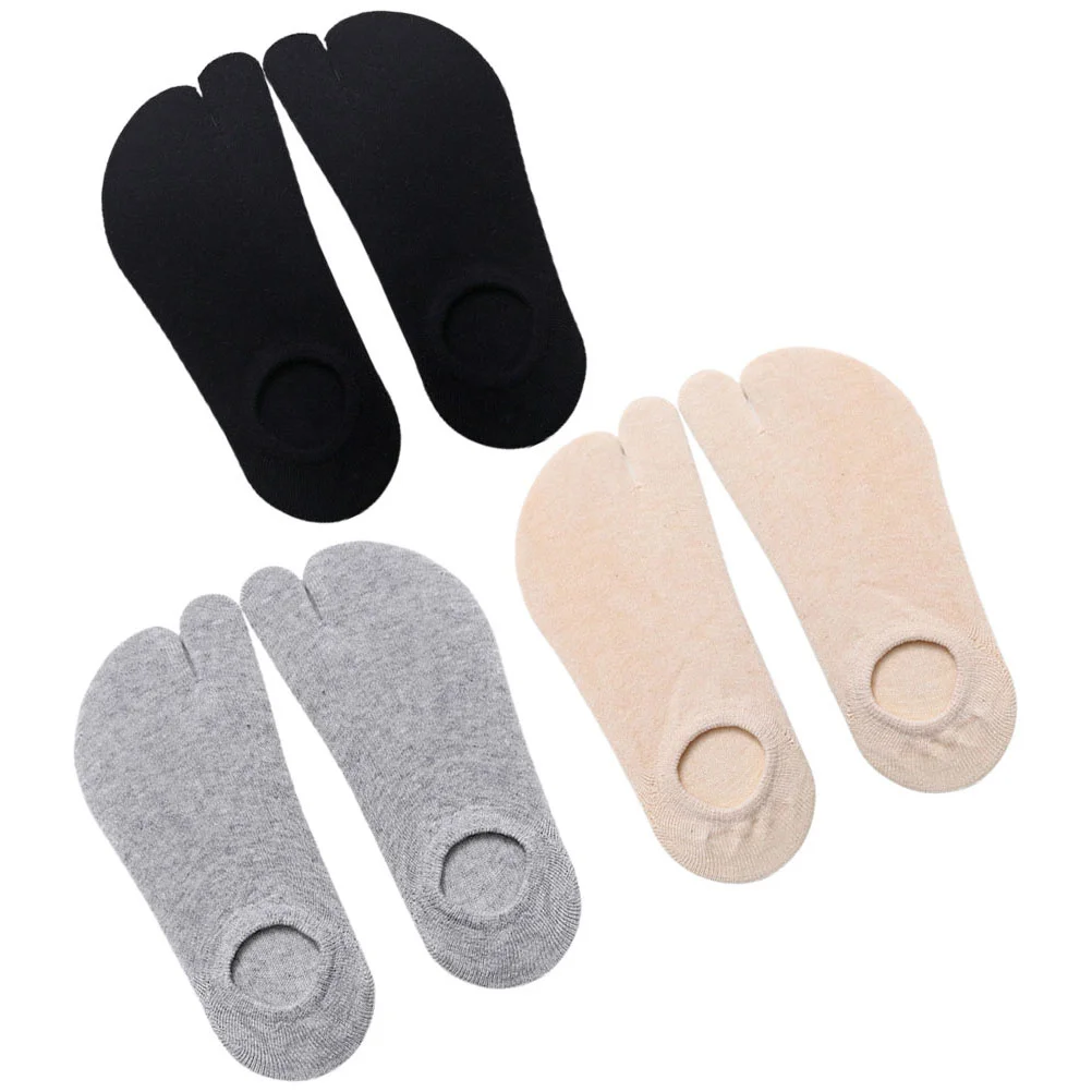 

3 Pairs Loafer Socks Two Toe No Show Short Invisible Separating Flats Cotton for Women