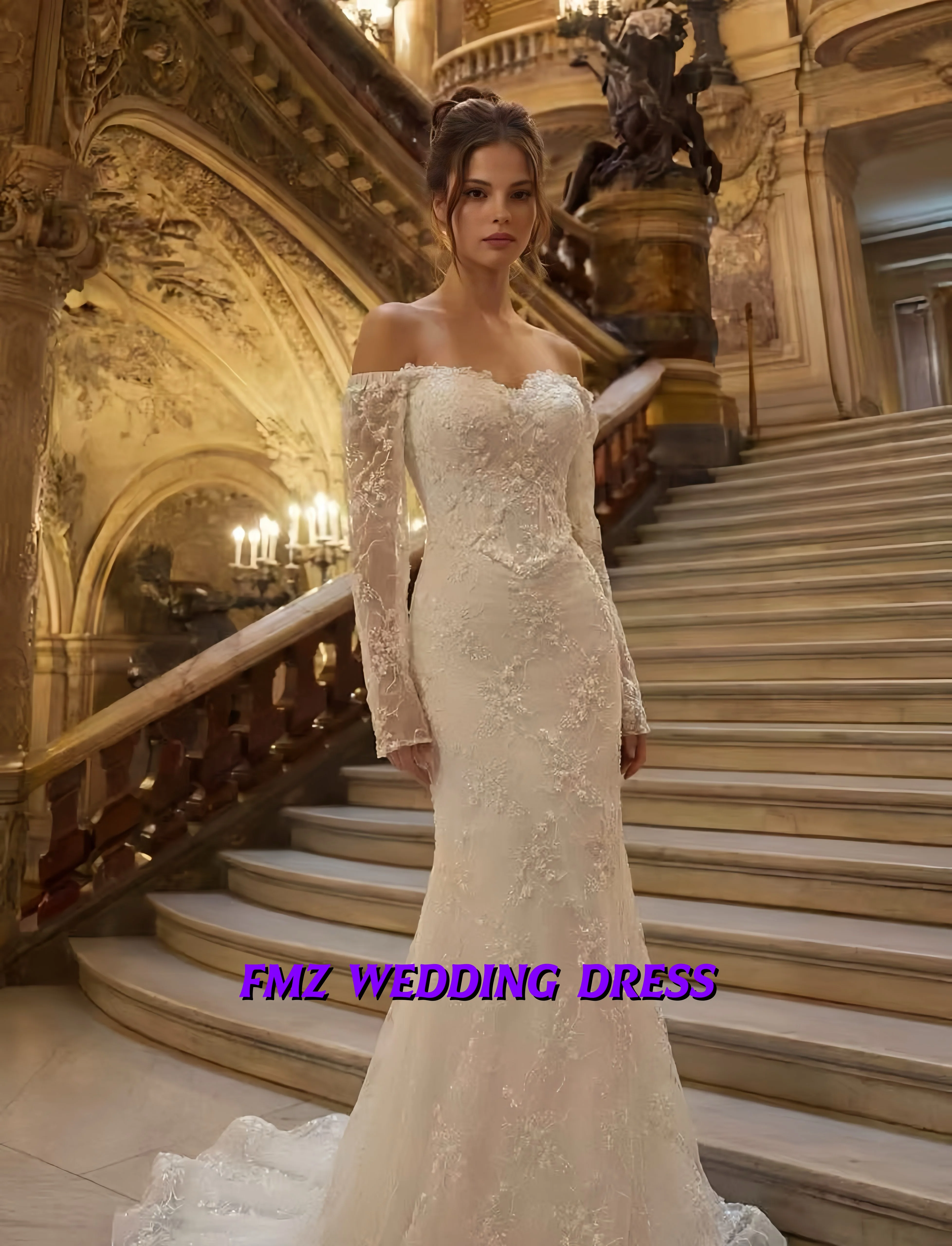 

Customized wedding dress Sweet collar long sleeve Mermaid lace sexy robe de mariee wedding dress vestidos de novia