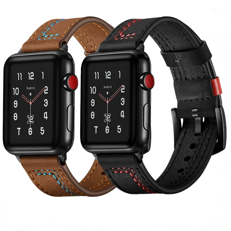 

Ремешок кожаный для Apple watch Ultra 8 7 6 5 4 3 SE, классический спортивный Воздухопроницаемый браслет для iwatch 49 мм 45 мм 44 мм 41 мм 42 мм 40 мм
