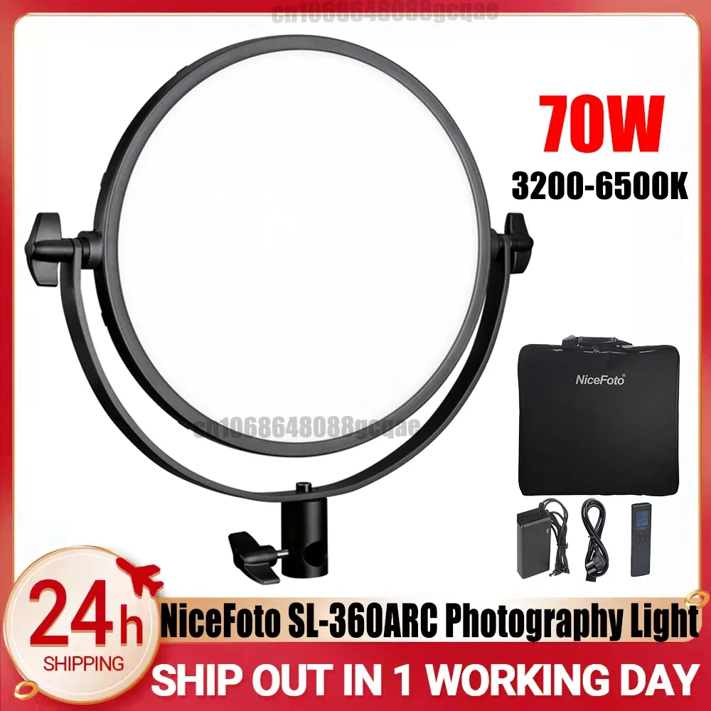 NiceFoto SL-360ARC Ring LED Video Light Bi-color 3200-6500K Stand Photo Studio Panel Lamp with U-Type Bracket Remote Control