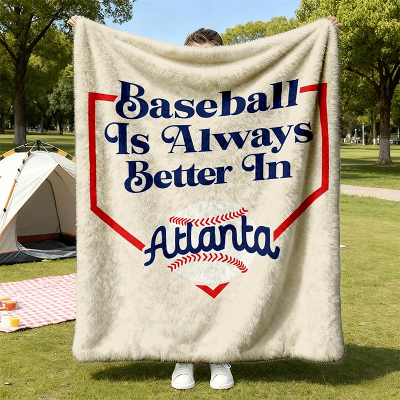 Vintage Atlanta Baseball Flannel Blanket, ATL Game Day Graphic Flannel Blanket