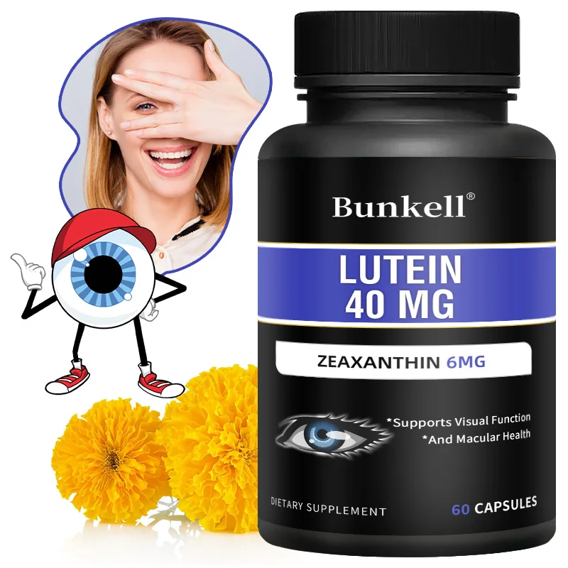 

Добавка Bunkell Lutein 40 мг и Zeaxanthin 6 мг — витамины для глаз, поддержка здоровья и зрения глаз, веганские капсулы, NON-GMO