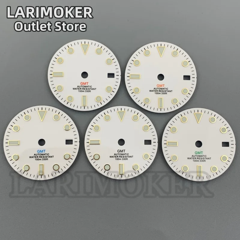 

LARIMOKER 29 мм, белый циферблат GMT, мужской циферблат и набор стрелок, зеленый, светящийся, синий, красный, оранжевый GMT, подходит для деталей механизма NH34