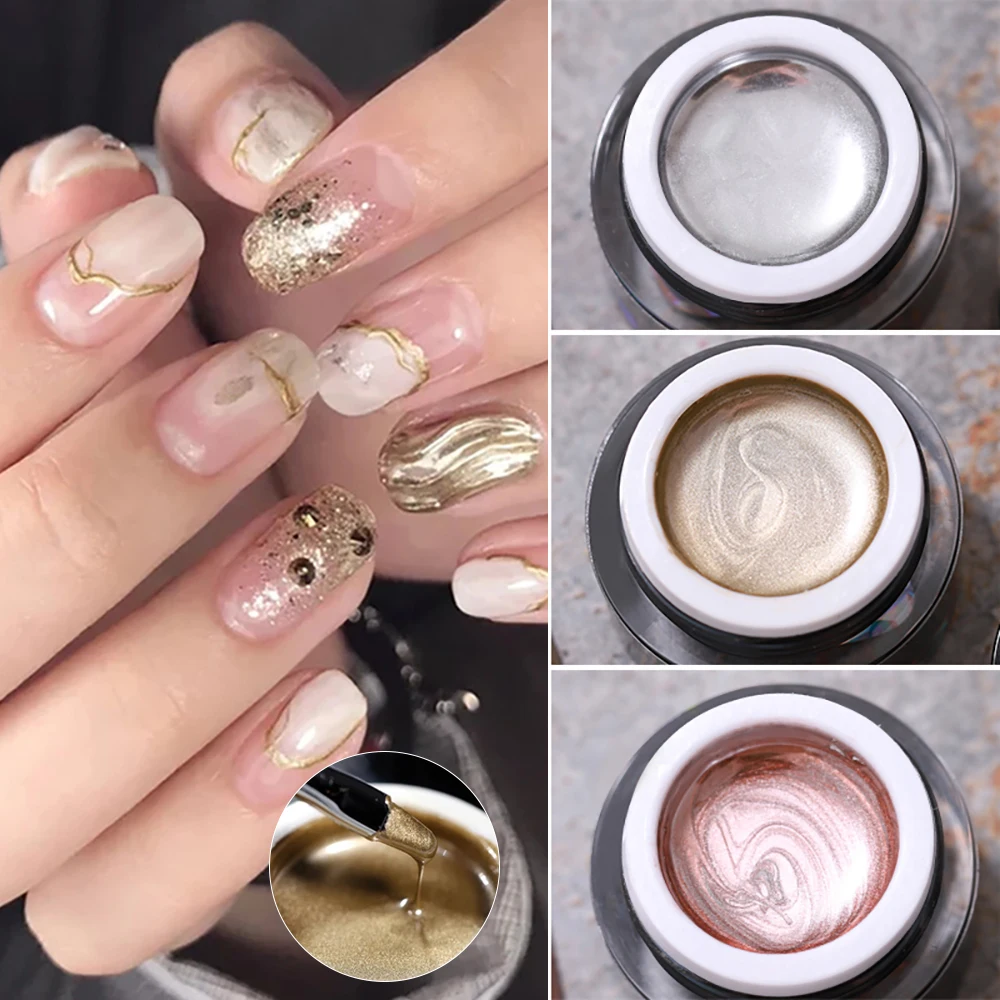 Vendeeni TPO HEMA الحرة اللوحة المعدنية هلام طلاء الأظافر ارتفع الذهب الفضة الأشعة فوق البنفسجية نقع قبالة هلام الورنيش رسم خط بريق هلام ورنيش