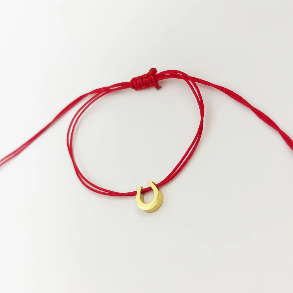 Cute Handmade Gloosy Steel Glossy Wishbone Charm Red Black Woven Rope Bracelet Elastric Red Black String Handmade Jewelry