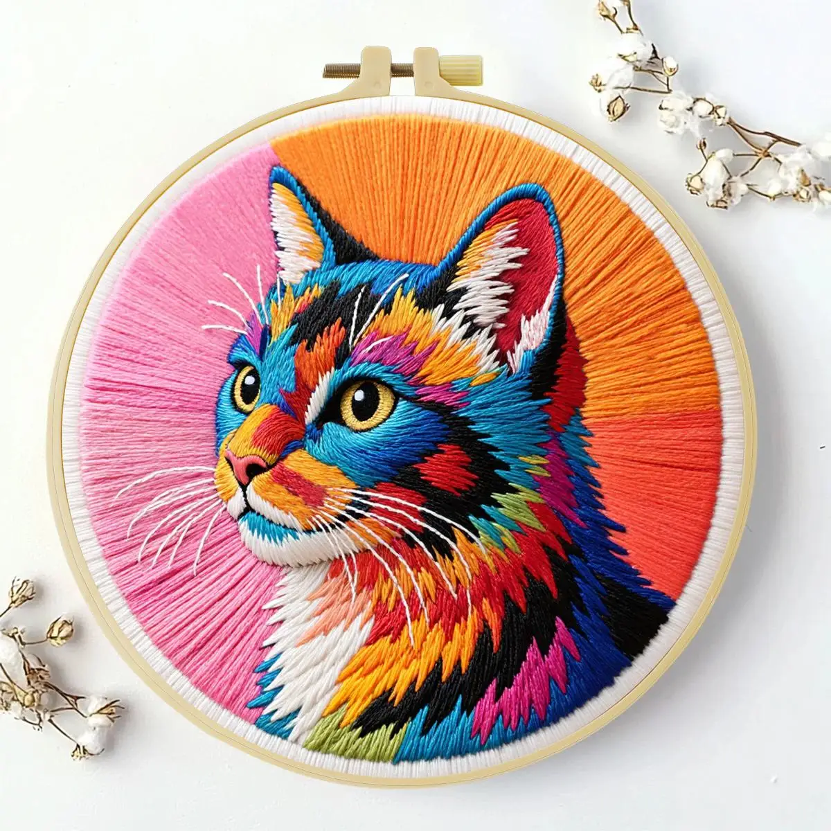 1 Stück 20X20CM/15X15CM 7,87/6,3 Zoll Tier - Katze Stickerei Starter-Kit DIY-Kit DIY-Stickerei-Set Handarbeiten Malerei – Detail 2