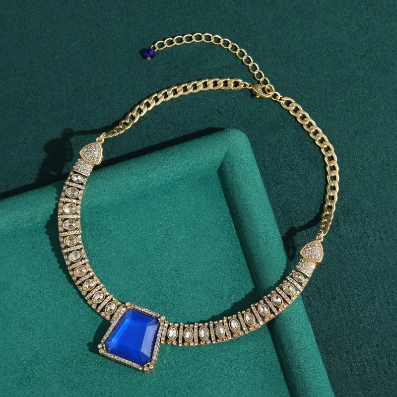 Vintage Alien Blue Glass Women's Jewelry Sets Necklace Earrings Luxury Gold Plated High Quality Light Gift For Women Trends 2026