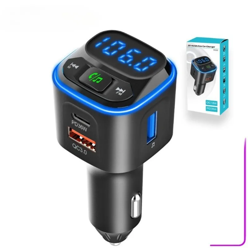 

BC80 New Bluetooth FM Transmitter Car QC Fast Charge PD Charger Card MP3 Player One-click BASS
