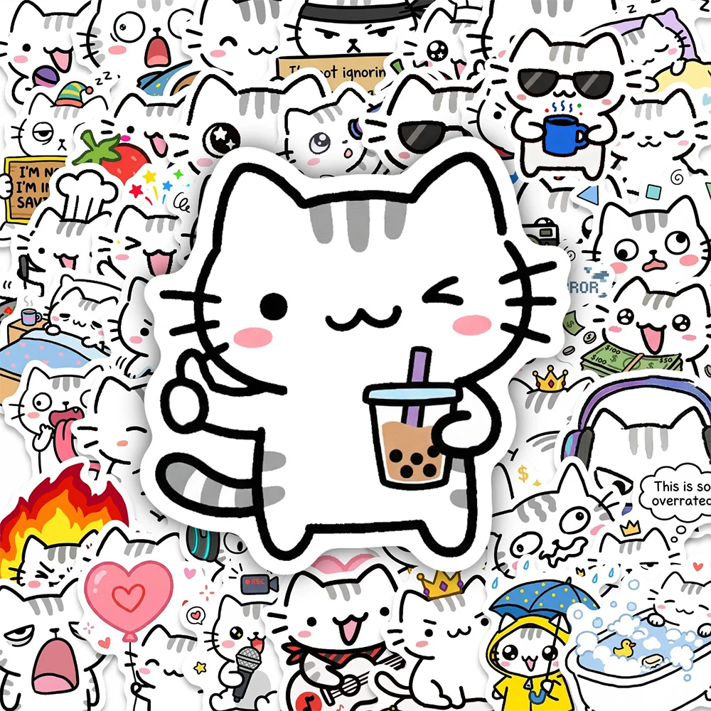 10/30/50pcs Funny Cute Line Kitten Cartoon Stickers Creative Cat Decoration Decals DIY Skateboard Helmet Laptop Bike Sticker Toy
