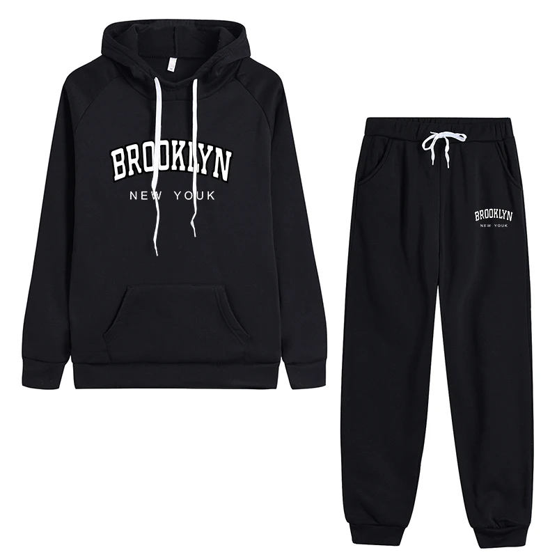 Womens Tracksuit Brooklyn Print Hooded Sweatshirts Suit High Street Casual Jogging Pants Set 2024 Autumn Winter Popular Clothing