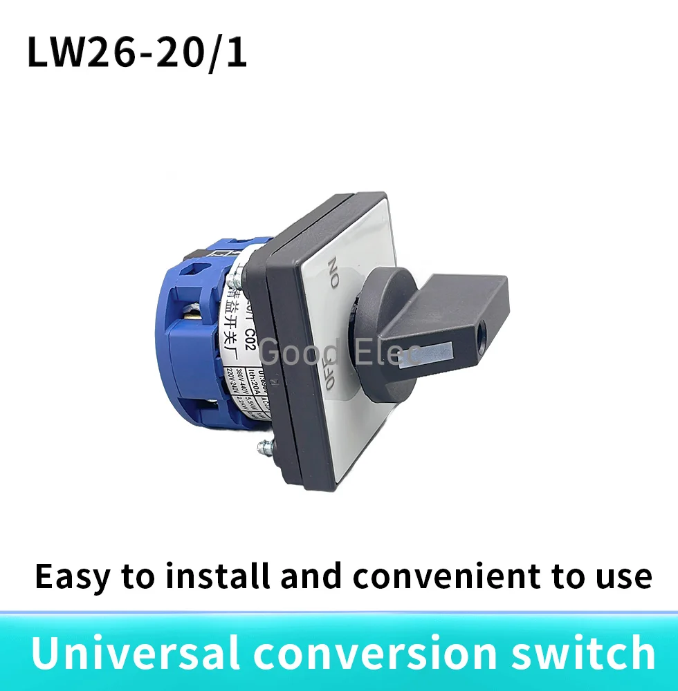 High Quality LW26-20/1 ON/OFF 2 position 2 Poles 4 terminals CA-10 440V Ui 660V 20A Rotary Cam Switch