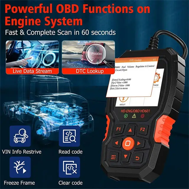 ANCEL HD601 Truck Code Reader Full System OBD2 Obd2 Heavy Duty Truck Scanner Diagnostic Tool Check Engine for Most All Trucks