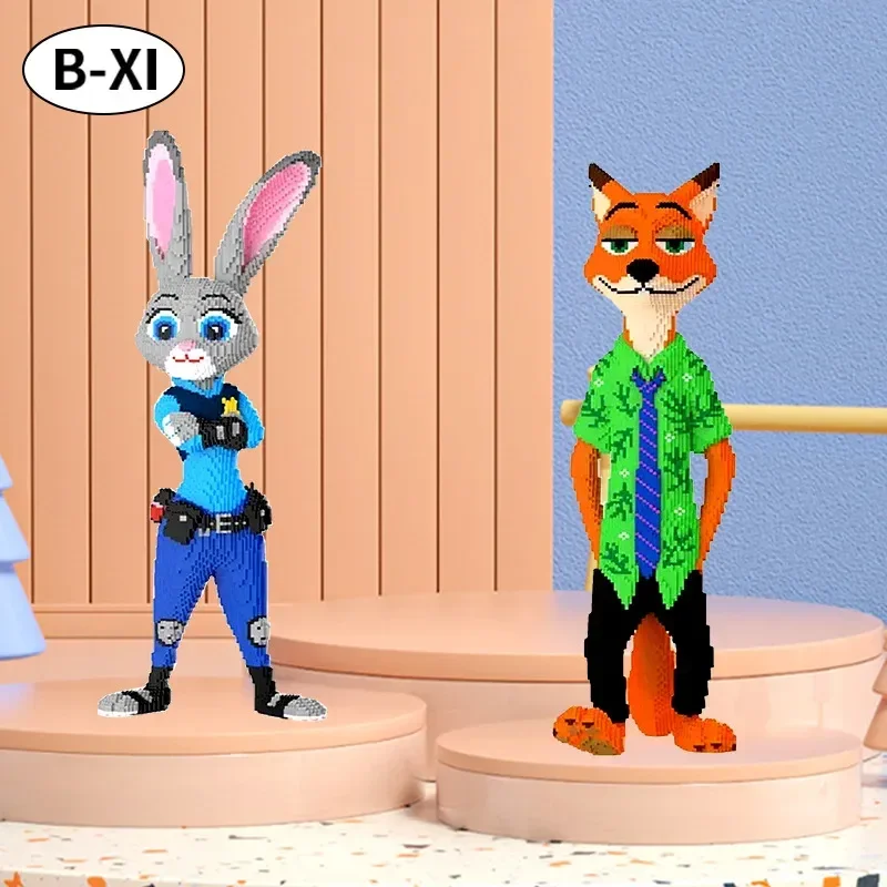 Large Size Zootopia Building Blocks Disney Nick Wilde Judy Hopps Diamond 4 Style Assembled Connection Brick Figure Toys Gift