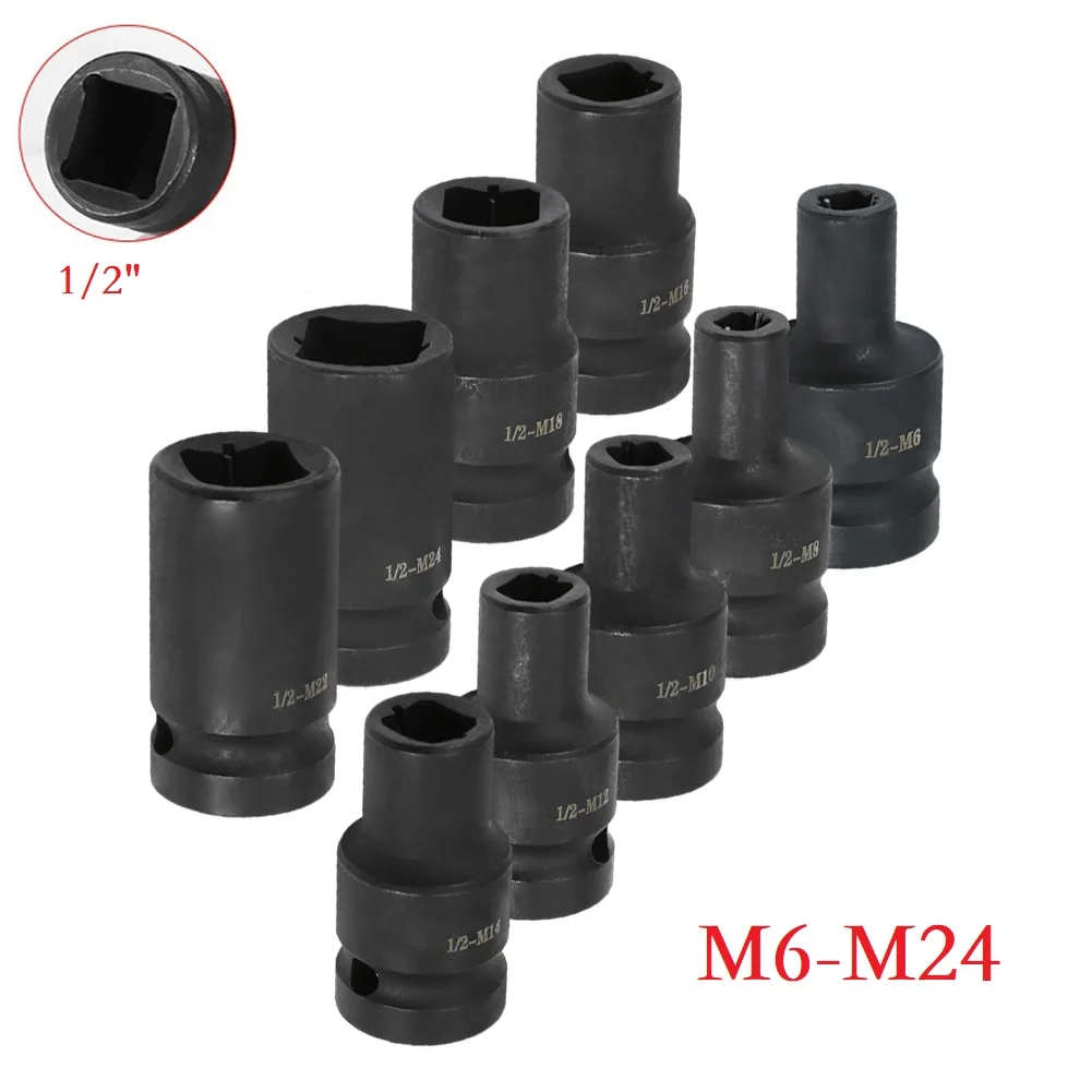 1/2" Vierkantantrieb Vierkant-Steckschlüssel 6-24mm Wasserhahn-Steckschlüssel für pneumatischen Ratschenschlüssel M6-M24