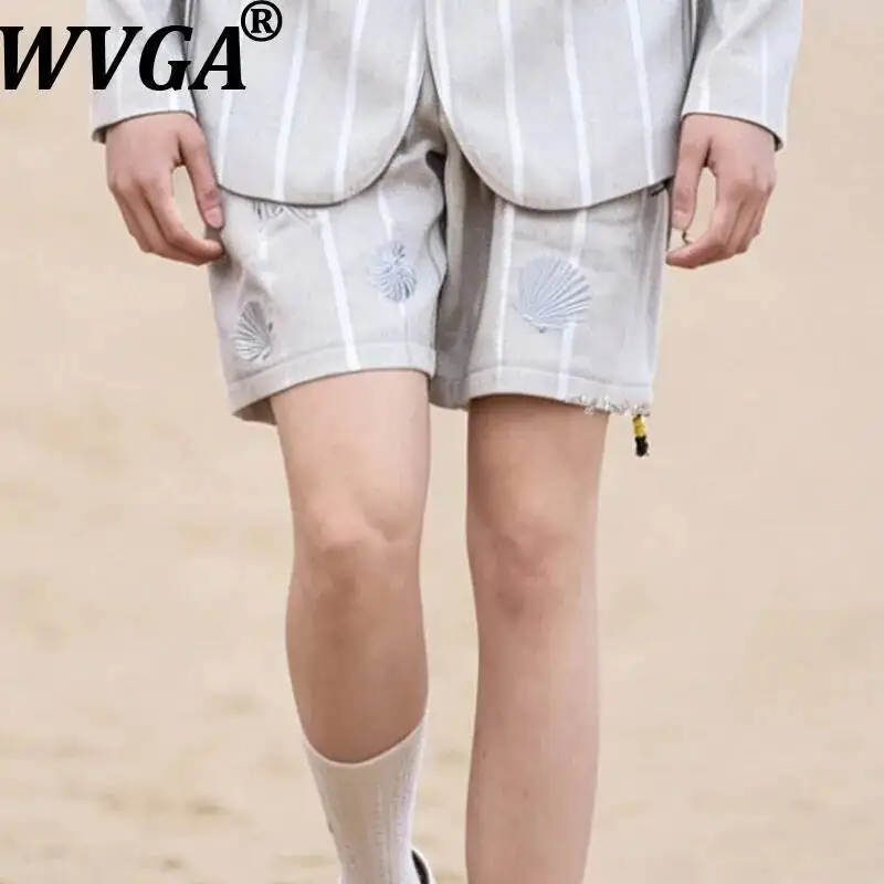WVGA Summer New Men Y2K French Retro Resort Style Shell Embroidered Trendy Striped Shorts Niche Casual Short Trousers Ins W24990