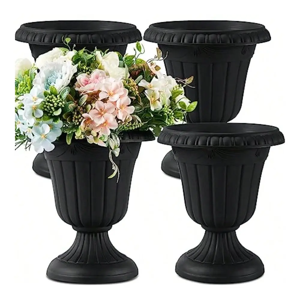 

Pcs Plastic Urn Planter 10 X 11.5 Inch Black Classic Flower Pots Front Porch Planters Indoor Outdoor Planters With Pedestal For