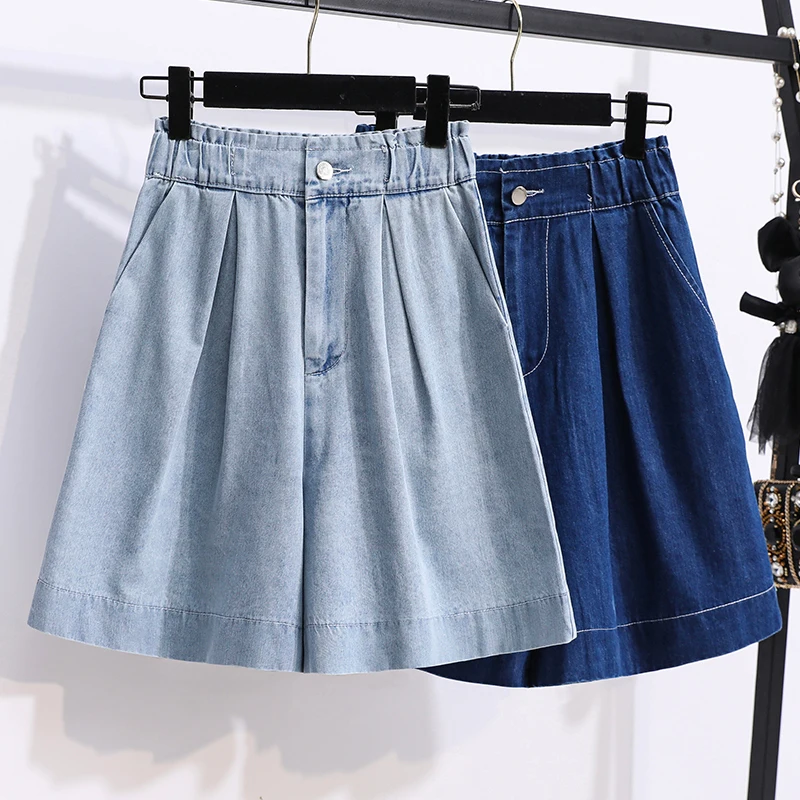 Taille haute Denim orts femmes été grande taille jambe droite coupe ample cinq-quarts a-ligne pantalon à jambes larges polyvalent minceur