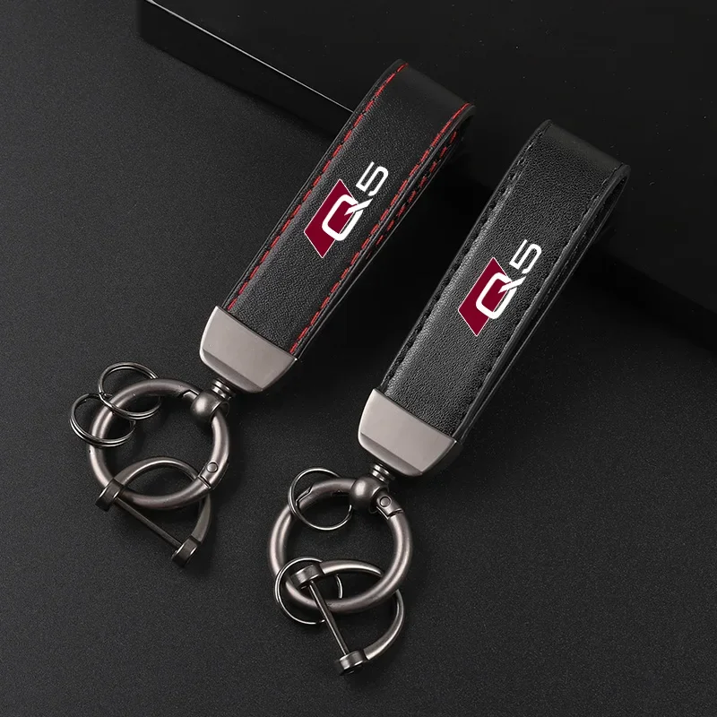 Deluxe Leather Keychain with Car Badge Keychain Pendant For AUDI Q5