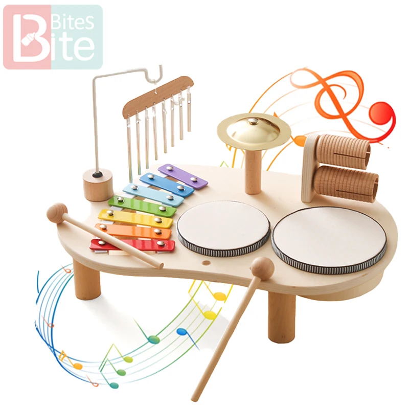 

Детская имитация настоящего деревянного барабана, музыкальная игрушка, колокольчик гонг и ветер, детская игрушка со звуком, сборная игрушка, имитация музыки, набор игрушек, подарки