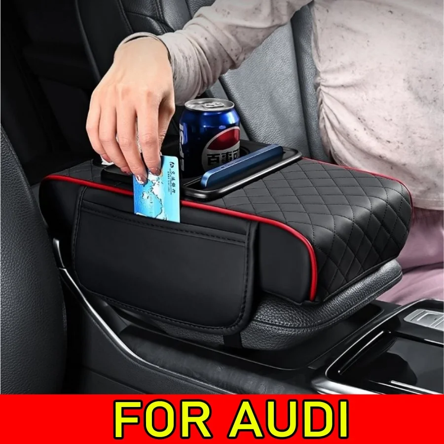 

For Audi A7 2012 - 2024 PU Leather Car Armrest Box Pad, Heightened Storage Integrated, Non-Slip Fixed with Cup Holder & Small