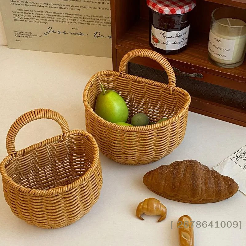 ⚑Wall Hanging Basket Boho Style Hand-Woven Hanging Storage Baskets Kitchen Ginger Garlic Scallion Egg Fruit Storage Box