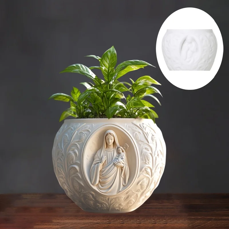 Lace Maria hands prayer relief succulent plant flowerpot resin silicone mold Hair goddess blessing box candle cup gypsum molds