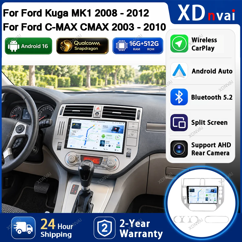 Android 16 For Ford Kuga MK1 2008 - 2012 For Ford C-MAX CMAX 2003 - 2010 Car Radio Multimedia Video Player 5G WIFI GPS Carplay