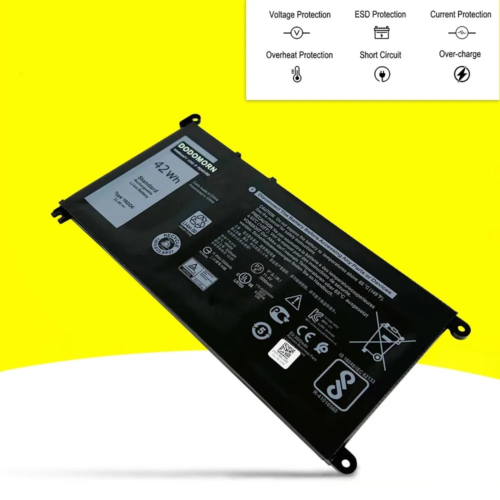 Imagem -03 - Bateria do Portátil para Dell Inspiron Yrdd6 11.4v 42wh 5481 5482 5485 5491 5591 5585 5480 Vostro 3491 3591 3490 3590 3401 3501 Series