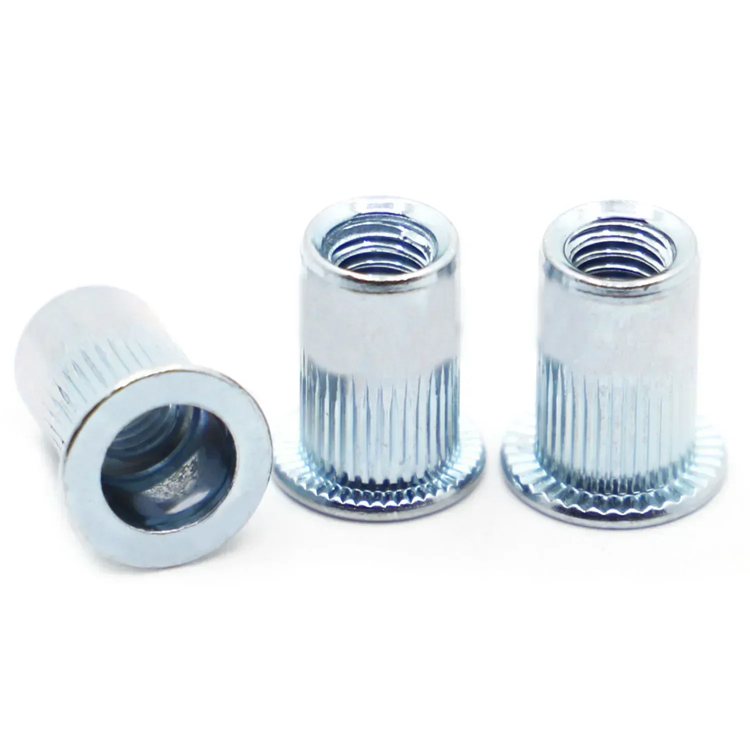 Blue Zinc Plated Carbon Steel Knurled Nuts Rivnut Flat Head Threaded Rivet Insert Nutsert Pulling Cap Rivet Nut M3 4 5 6 8 10 12