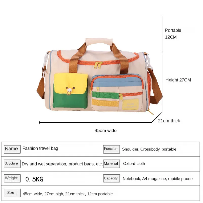 Retro Color Contrast Large Capacity Handheld Crossbody Bag Women\'s Sports Fitness Short Distance Travel Travel Luggage Bag