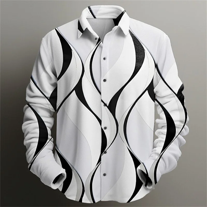 Leisure men\'s shirt 3D printed shirt outdoor vacation summer lapel clothing Hawaii long sleeved clothing casual breathable