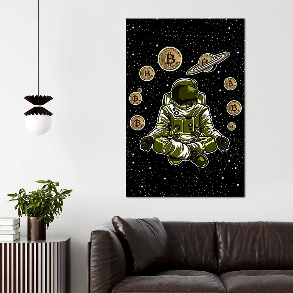 

Bitcoin Astronaut Art Poster Print Abstract Modern Portrait Wall Art Picture Canvas Paintings For Living Room Home Decoration