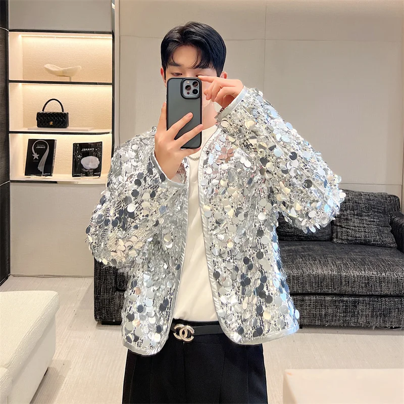 IEFB Sexy Man Jackets Fashion Korean Style Sequin Short Coat Trend Niche Design Men\'s Personality Clothing Autumn New Top 9C2073