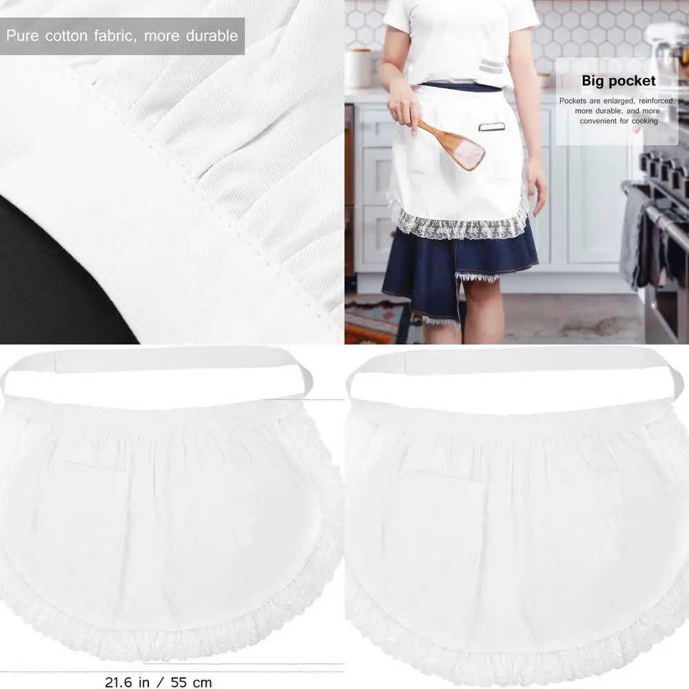 

Cotton Half Apron with Pockets for Women - White Waist Apron Ideal for Kitchen, Cooking, Serving, and Maids in Restaurants and C