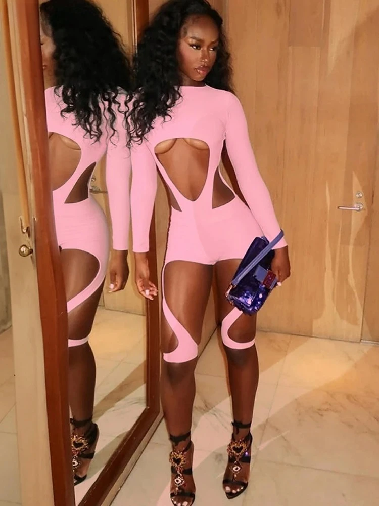 BWQ Sporty Pink Co Ords Sets For Woman Cut-Out Bodysuits Top And Shorts Set 2 Piece Outfits Night Out Overalls Clubwear 2025