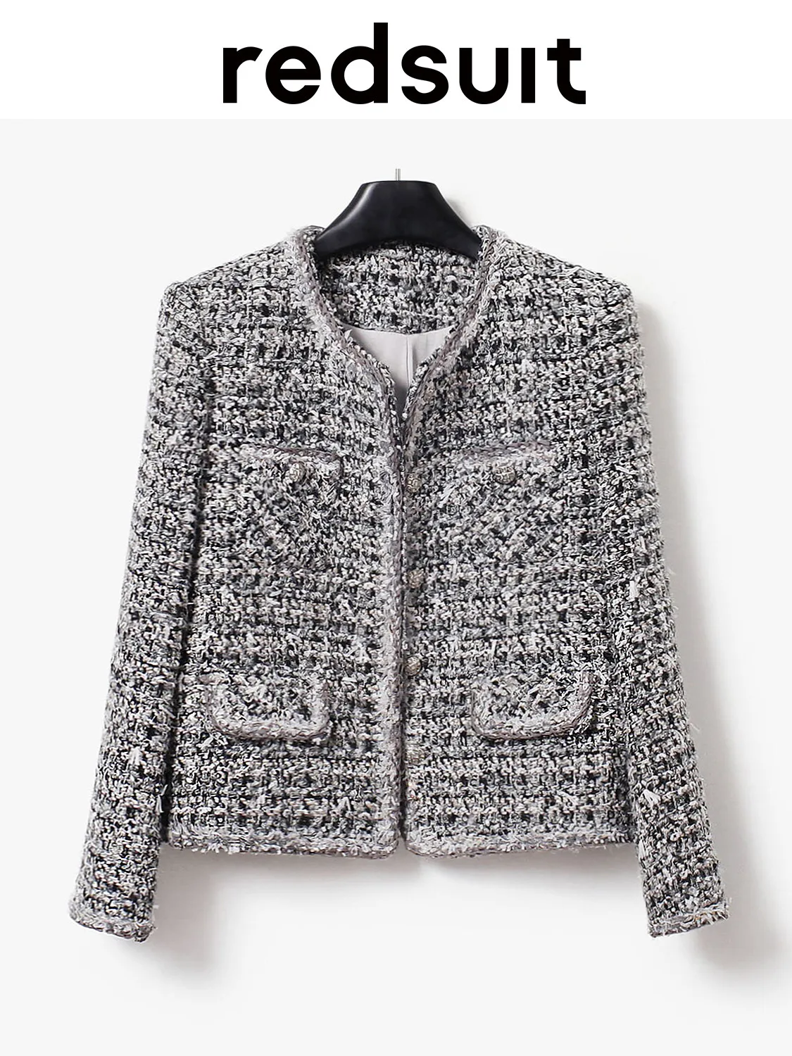 New High end coarse woolen woven round neck jacket, high-end versatile top Custom Size