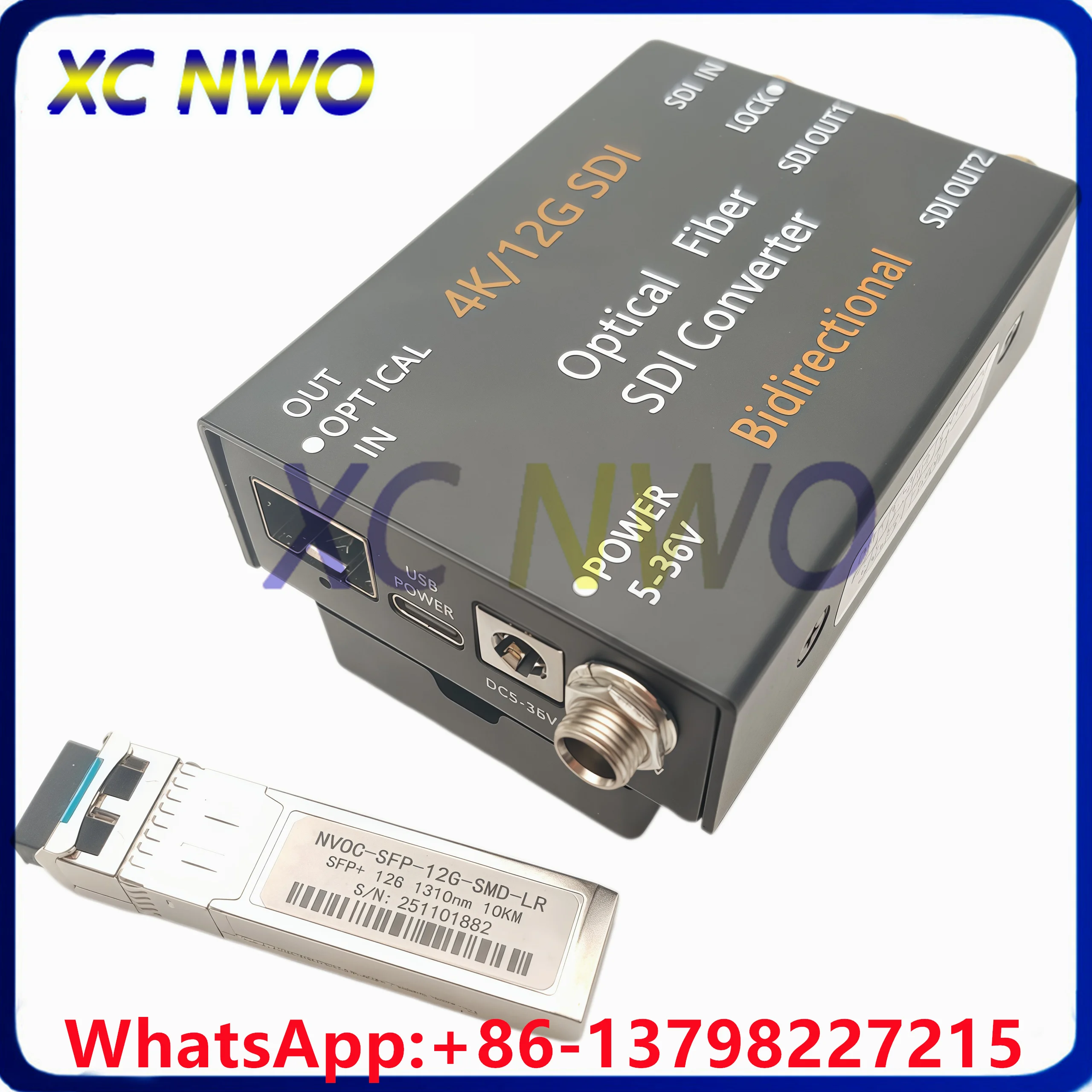 1Ch 4K/12G SDI Bidirectional Fiber Optic Converter/Extender/Transceiver With 12G Duplex 1310nm LC 10KM SFP Compatible DC5-36V