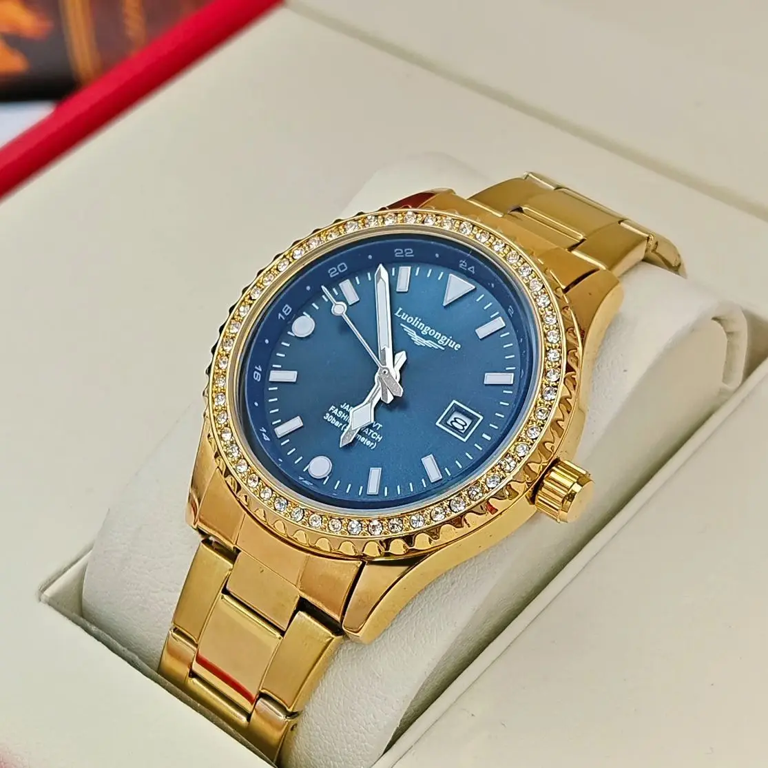 

New Black Rock Candy Series Diary Watch for Men, Business Casual Skeleton Design, Luminous, Waterproof, Calendar, Steel Band, High-End, Light Luxury, Unique, Cool, Social Guy Men's Watch