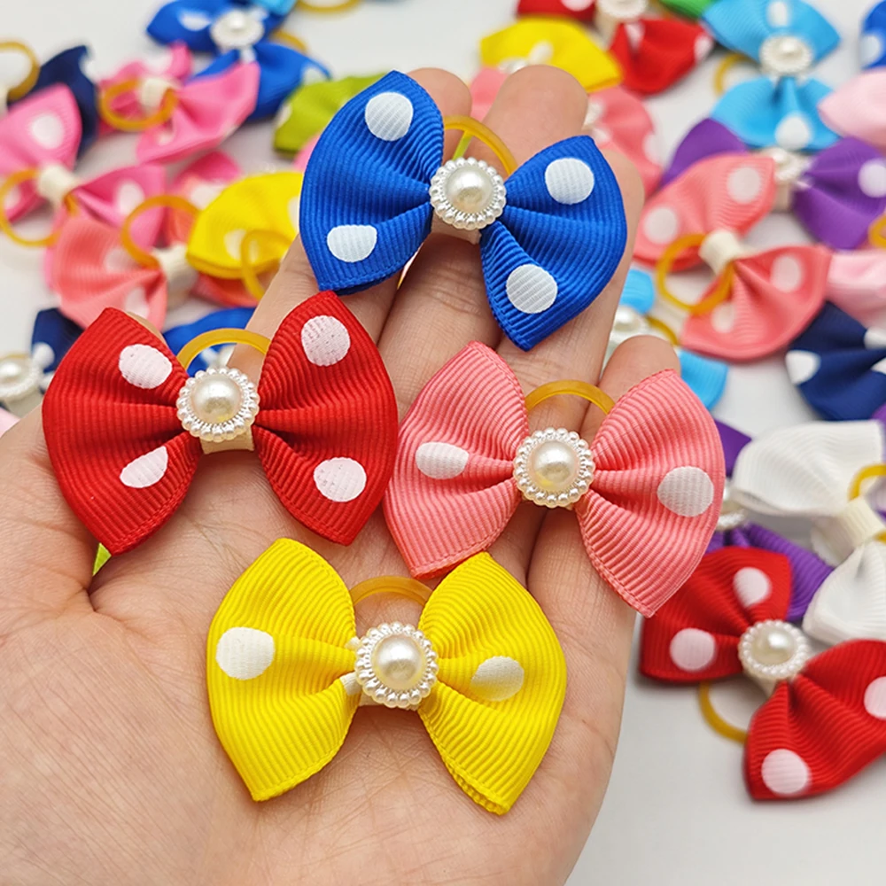 10pcs Hair Bows For Dog Pet Grooming Accessories Puppy Hair Clips With Elastic Rubber Band Yorkshire Terrier Hair Accessories