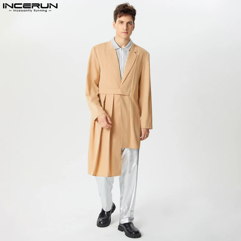 2024 INCERUN Men Casual Long Sleeve Tops Irregular Hem Elegant Blazer Ruffles Solid Coats Well Fitting Male Vintage Style Suits