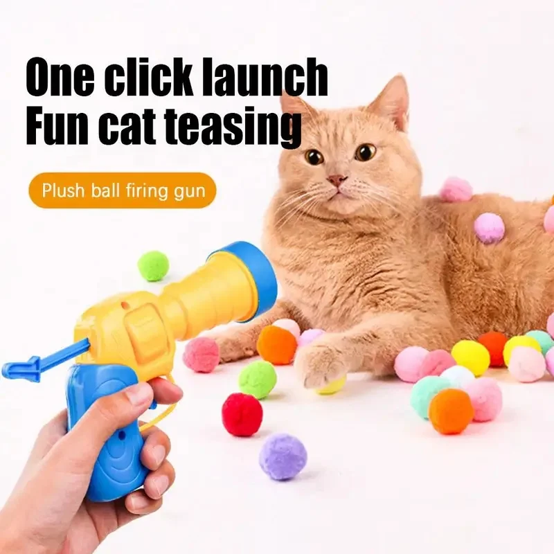 10-44pcs Cat Toys Interactive Launch Training Toy For Pet Kitten Mini Shooting Gun Games Stretch Plush Ball Toys Pet Supplies